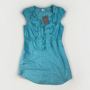 Anthropologie Edme & Esyllte Tunic Women's 6 Light Blue Aqua Ruffle Cap Sleeve